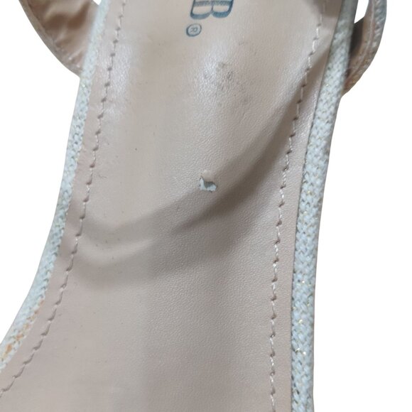 JustFab 8 Platform Block Heel Clear Strap Sandals Gold Glitter Linen Bridal Chic - Picture 6 of 10